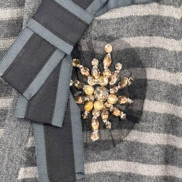 Ann Taylor LOFT Cardigan striped rhinestones Gray vneck sweater size large - Picture 2 of 14